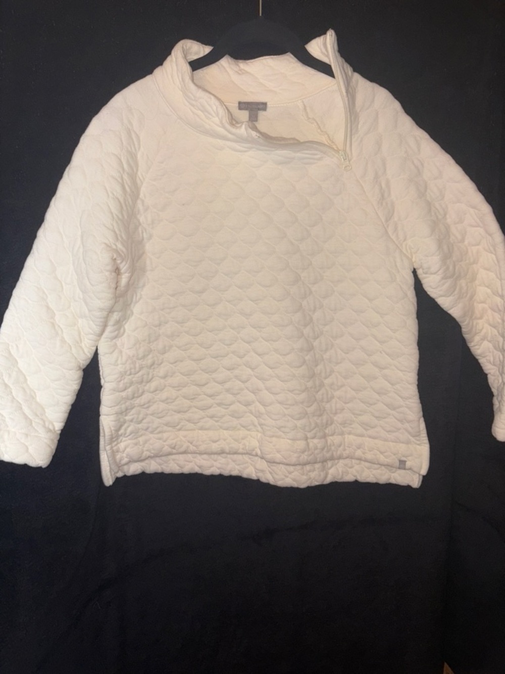 T by Talbots Women's Quilted Asymmetrical Zip Neck Pullover EUC LP Cozy Cream